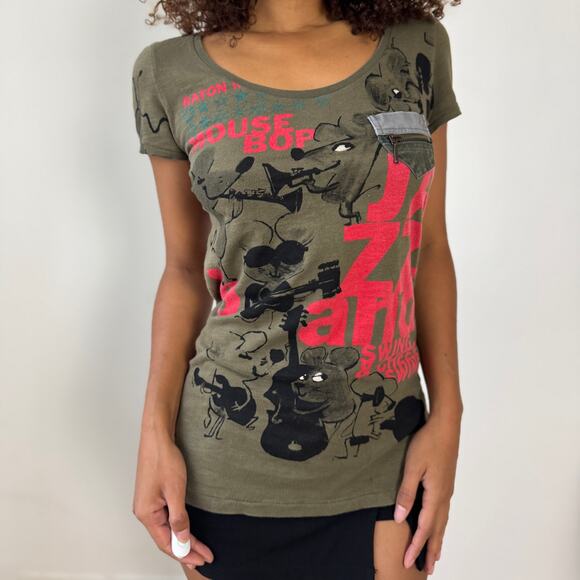 Vintage Custo Barcelona olive graphic cotton tee (Medium) - Picture 4 of 10